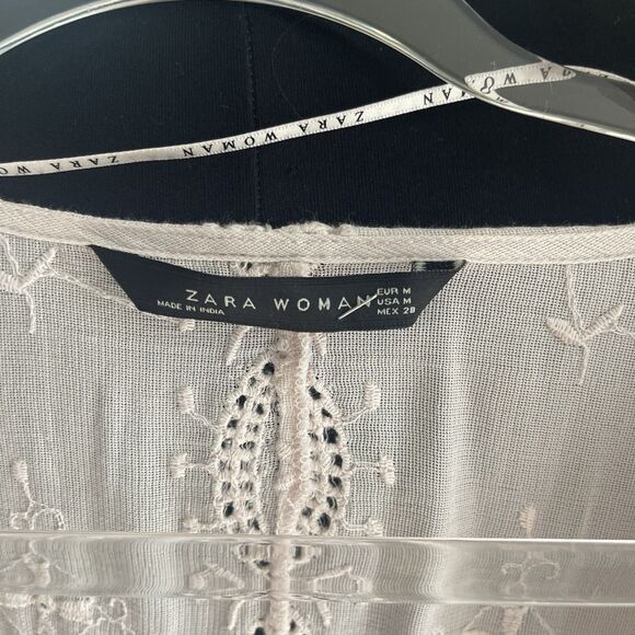 Zara Soft Pink Nude Broderie Anglais Tunic Top Size M - Picture 2 of 6